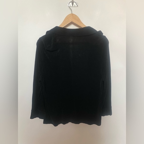 Vtg Mark Singer Softwear 90s Black Jersey Cardigan Knit Open Front Medium Petite - Picture 10 of 12